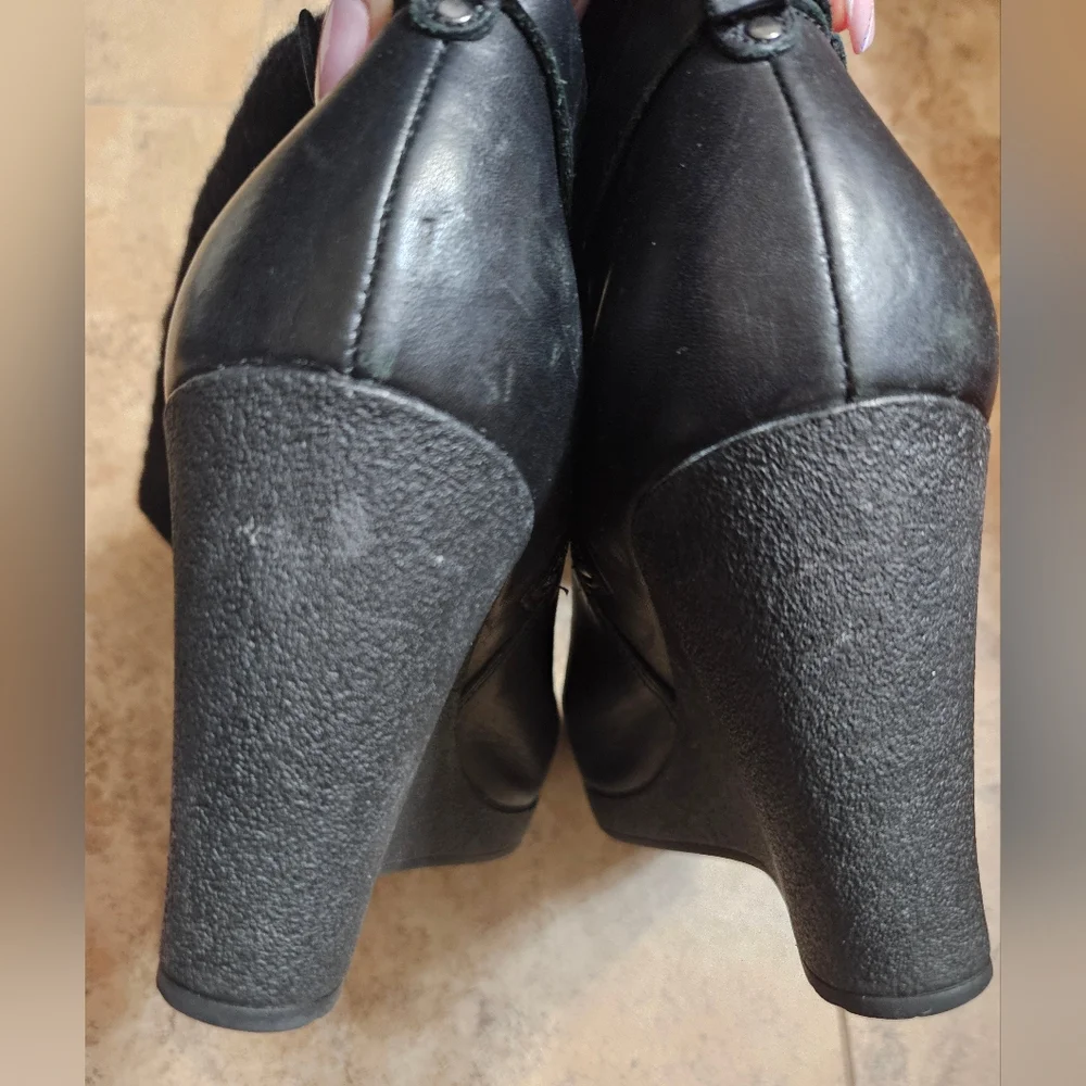 UGG Black Leather Wedge Ankle Boots